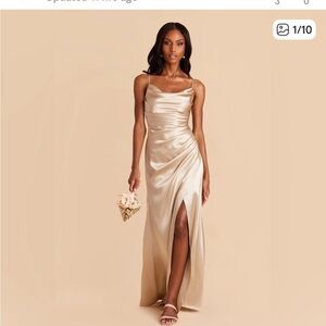 Birdy Gray NWT Champagne Neutral Shiny Satin Bridesmaid Dress Size S